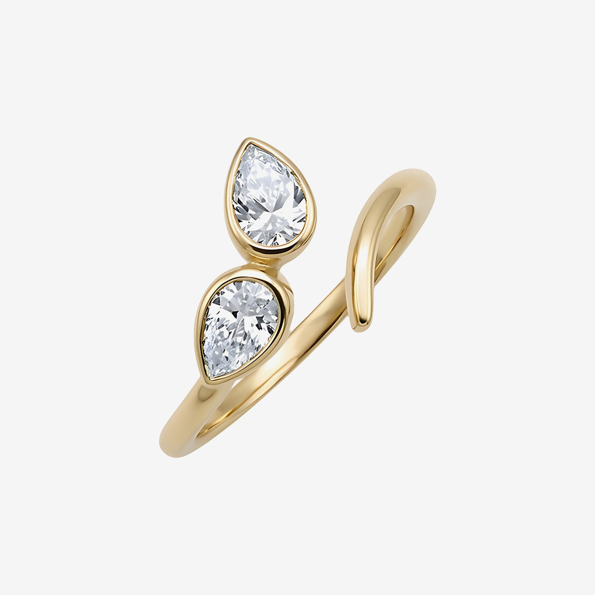 Pear Diamond Bypass Ring in 18K Yellow Gold | JJ Jewelry