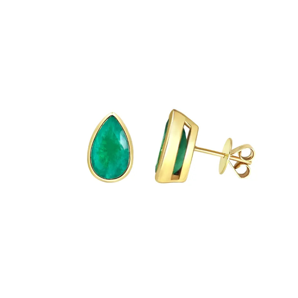 Pear Emerald Stud Earrings in Yellow Gold Princess Jewelry Shop