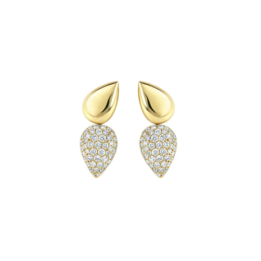 Pear Pavé Diamond Drop Earrings in 14K Yellow Gold | JJ Jewelry Miami