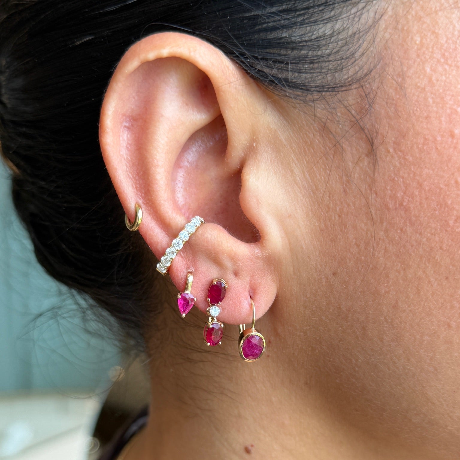 Ruby and Diamond Dancing Earrings in 14K Yellow Gold