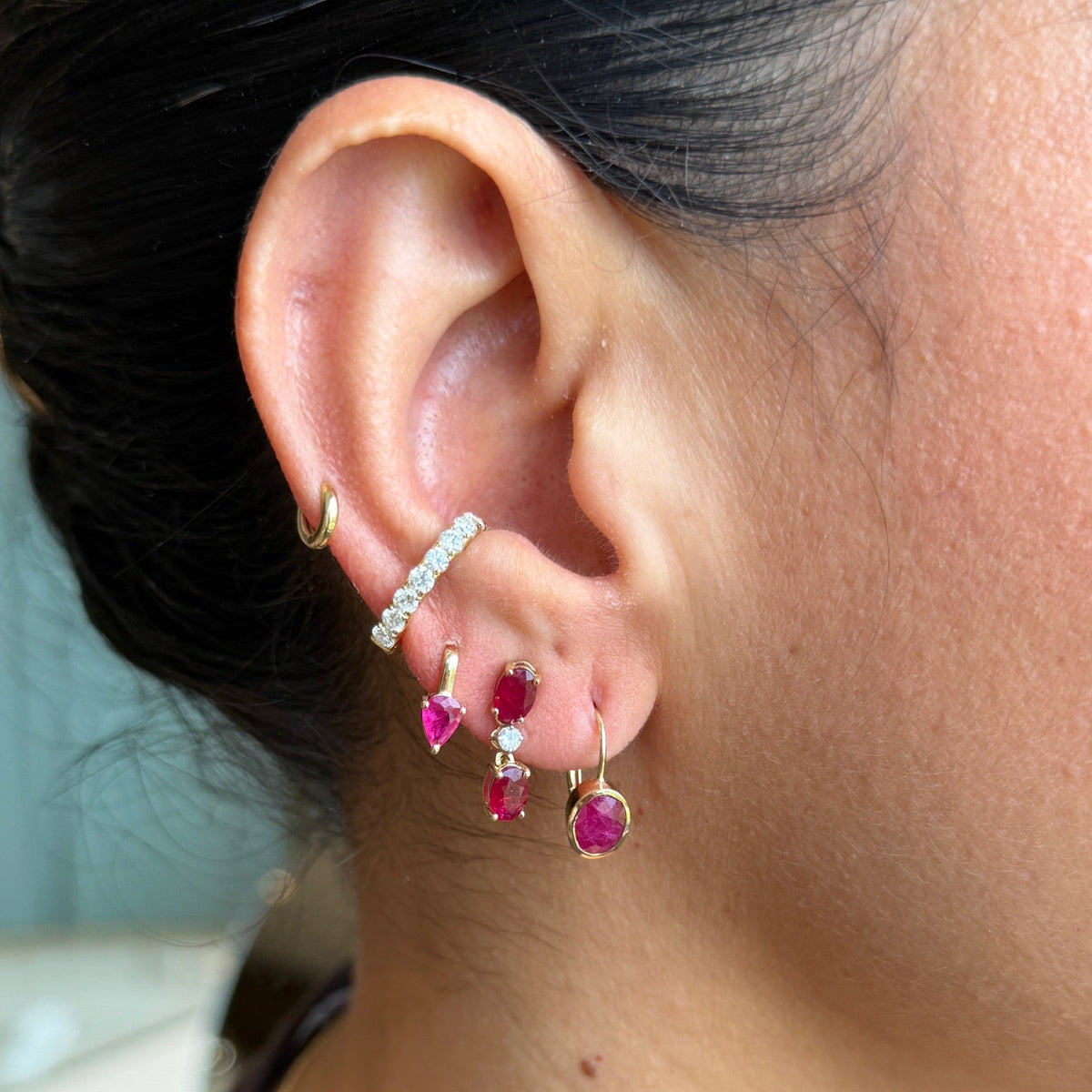 Ruby and Diamond Dancing Earrings in 14K Yellow Gold