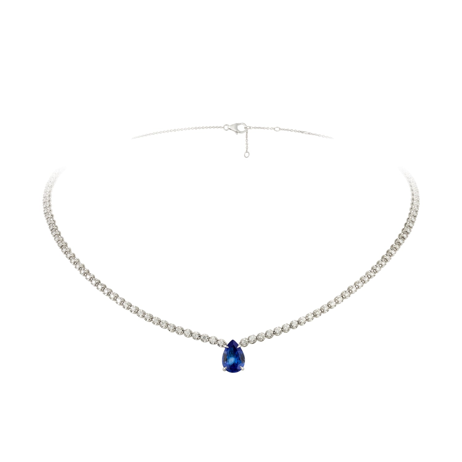Pear Tanzanite & Diamond Necklace in 18K White Gold