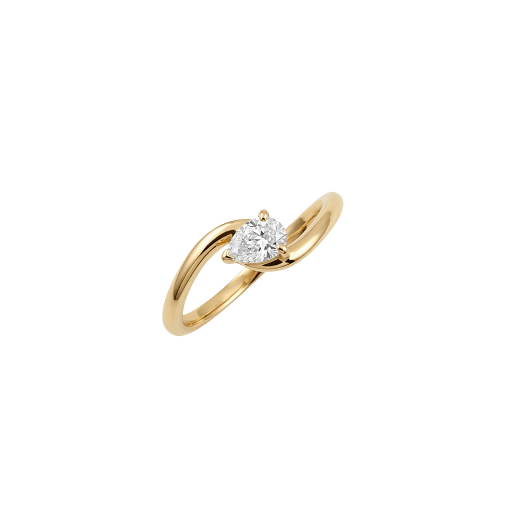 Pear wave diamond solitaire ring in 18K yellow gold | JJ Jewelry