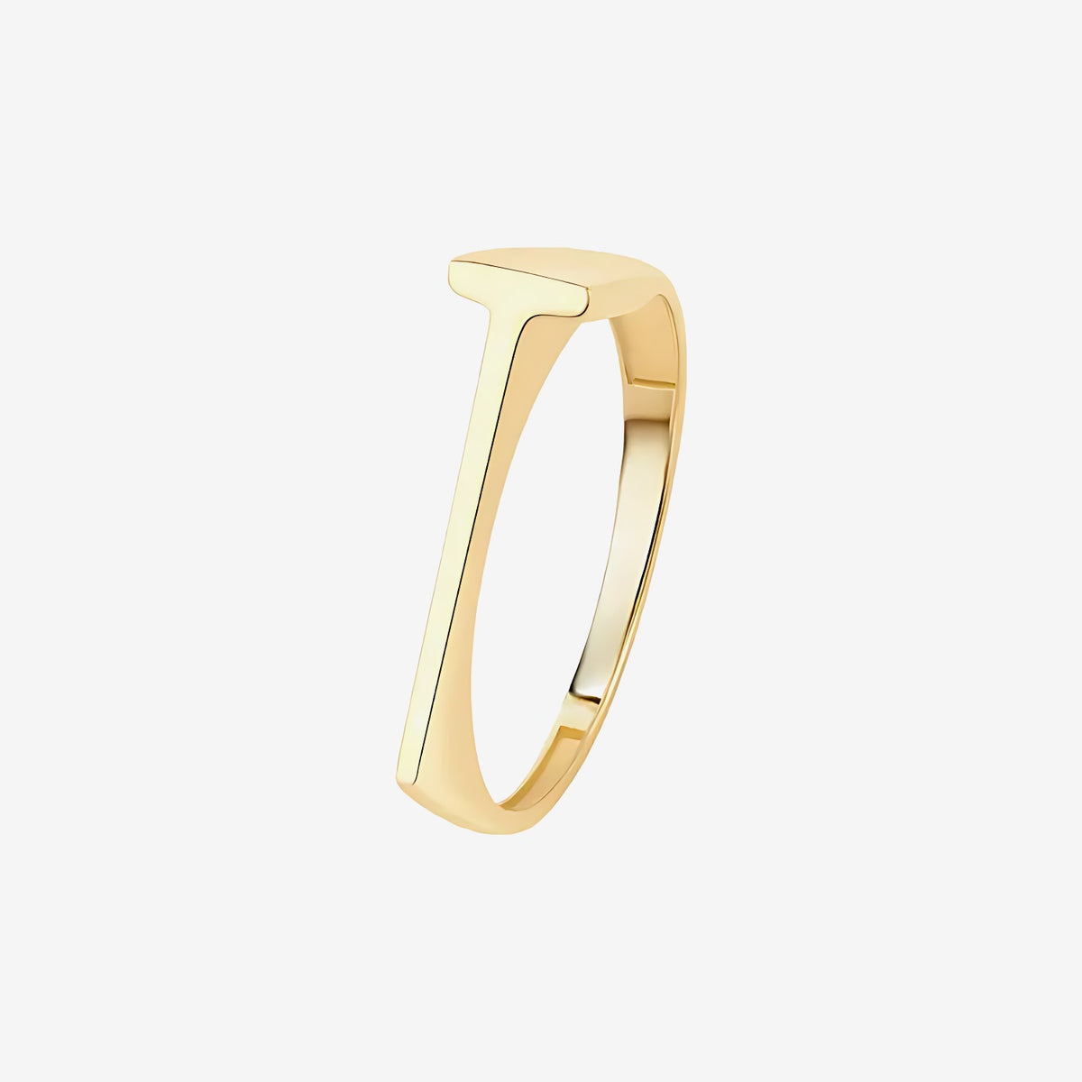 Personalized Letter Ring, Letter T in 18K Yellow Gold | JJ Jewelry
