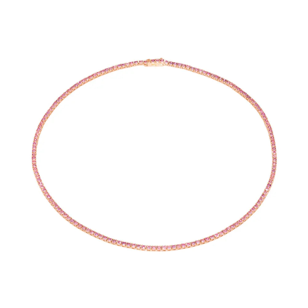 Pink Sapphire Tennis Necklace in 14K Rose Gold | JJ Jewelry Miami