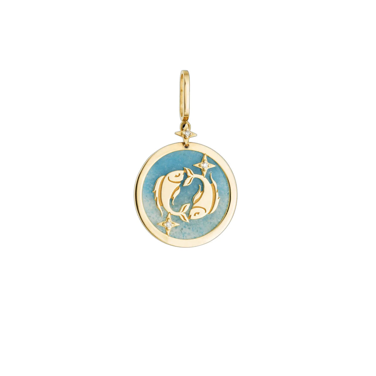 Pisces Zodiac Pendant with Blue Quartz & Diamonds in 18K Yellow Gold | JJ Jewelry Miami