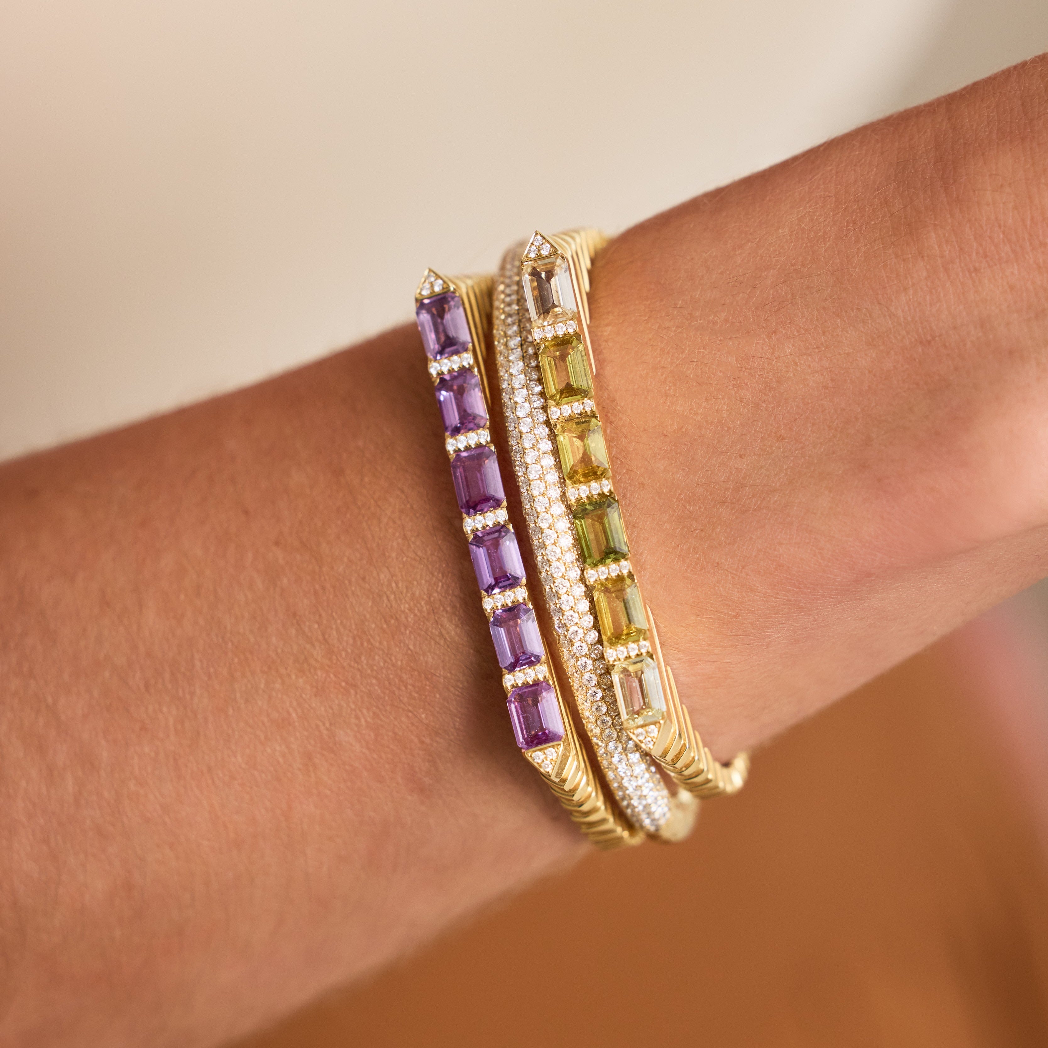 Purple Sapphire & Diamond Bangle in 18K Yellow Gold