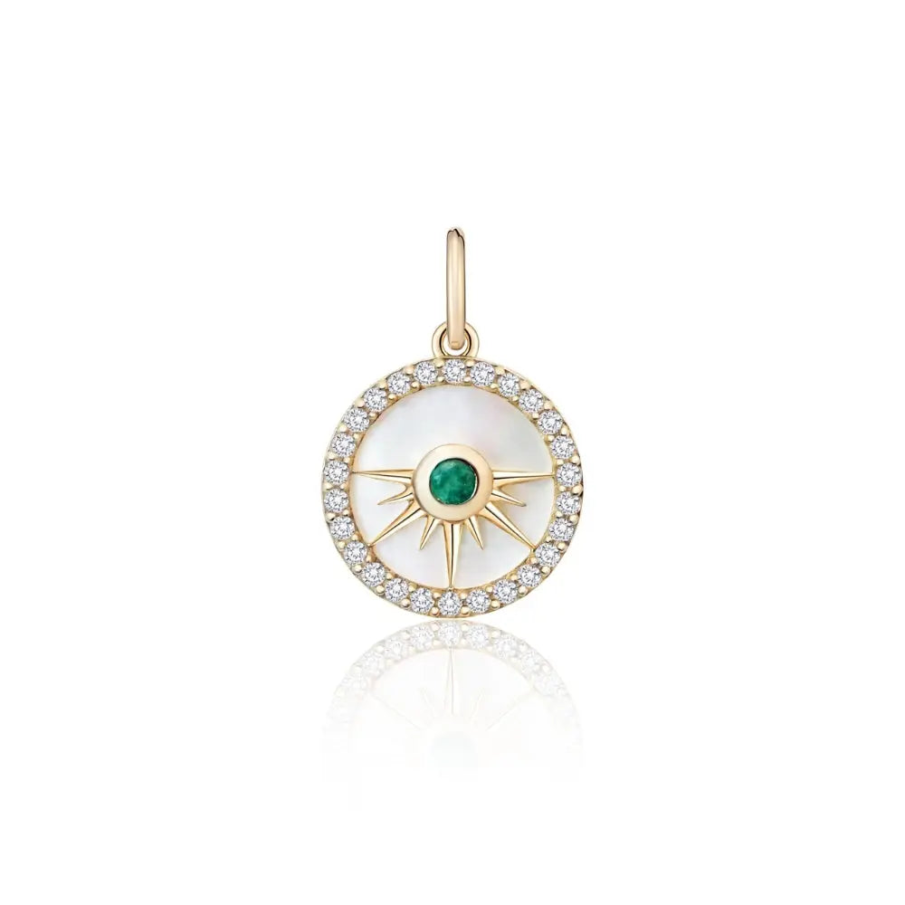 ROUND MADRE PEARL SHINE GOLD EM PEND 14KY Princess Jewelry Shop