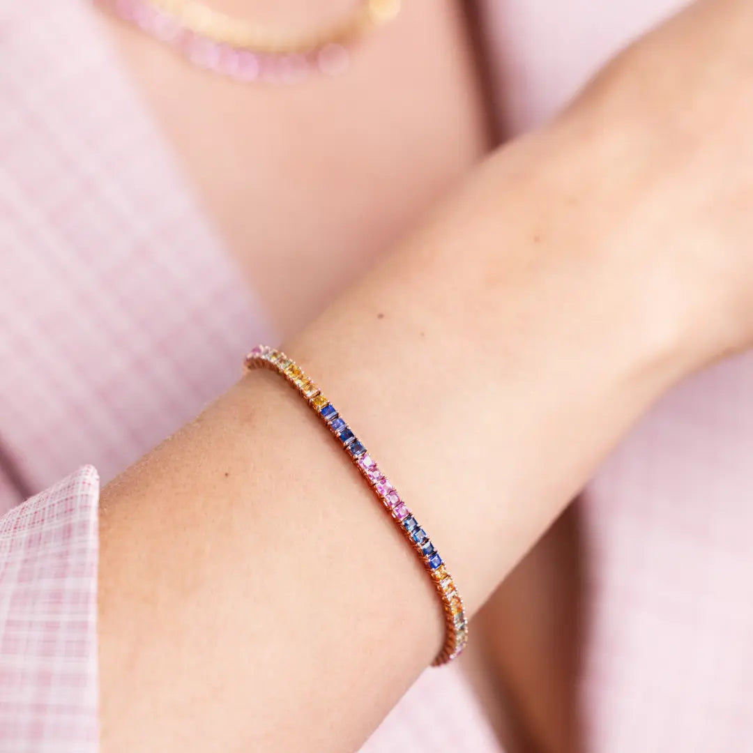 Rainbow Sapphire Tennis Bracelet-Princess Jewelry Shop