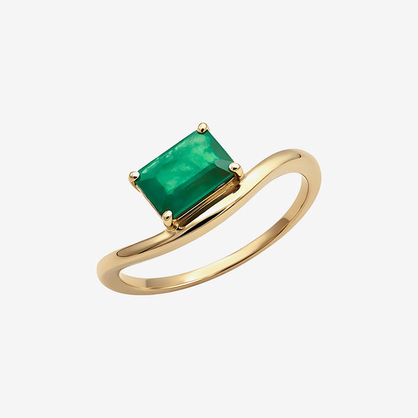 Rectangular Emerald Solitaire Ring in 14K Yellow Gold | JJ Jewelry