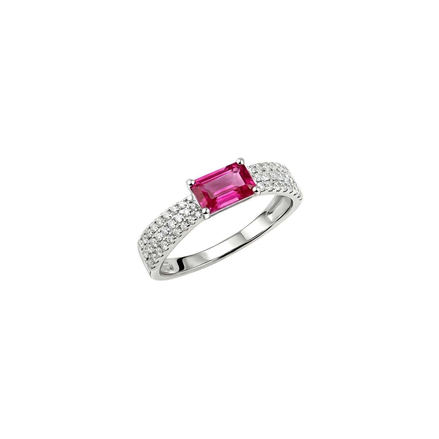 Rectangular Ruby Pavé Diamond Ring in 18K Yellow or White Gold