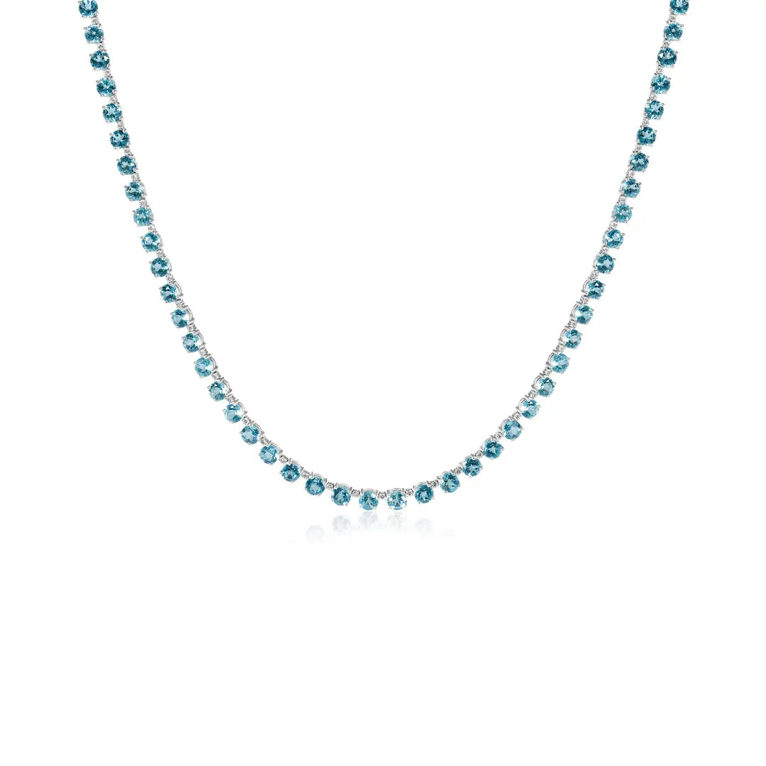Blue Topaz and Diamond Necklace in 18K White Gold | JJ Jewelry Miami