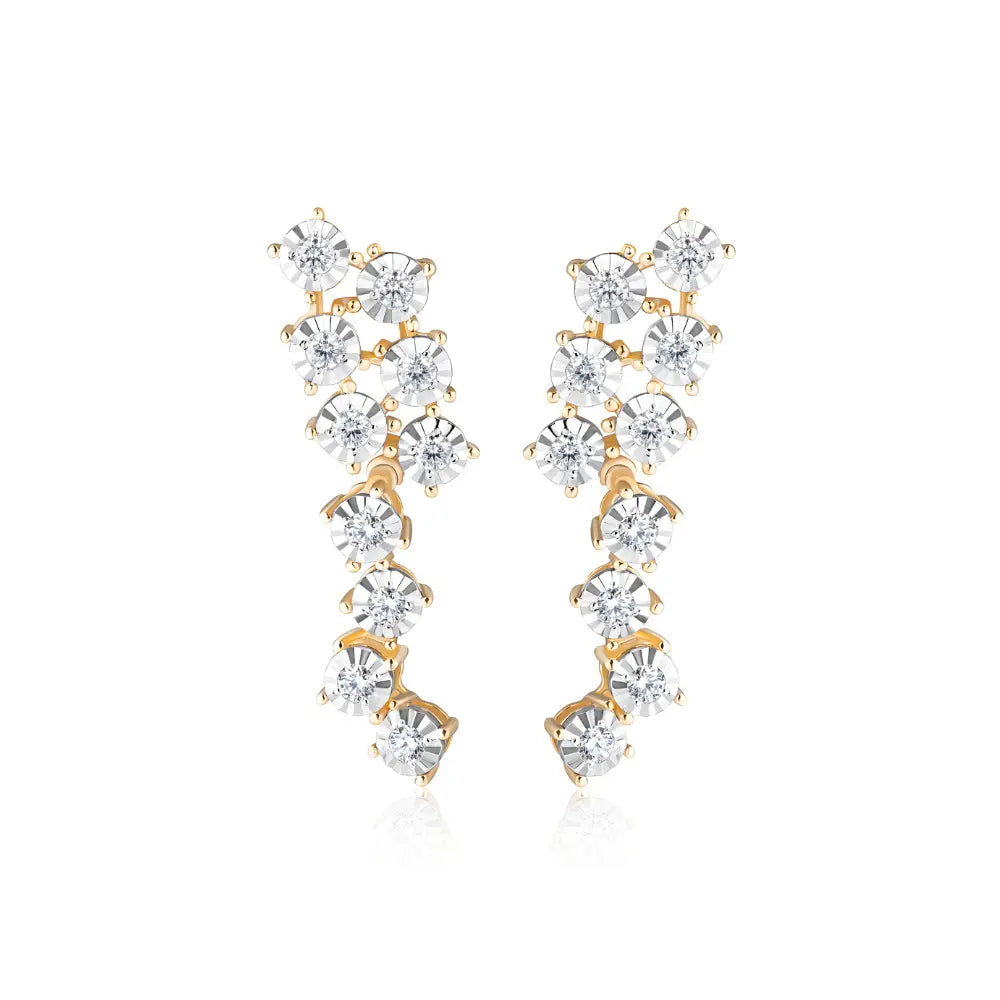 Diamond Cascade Drop Earrings in 18K Yellow Gold | JJ Jewelry Miami