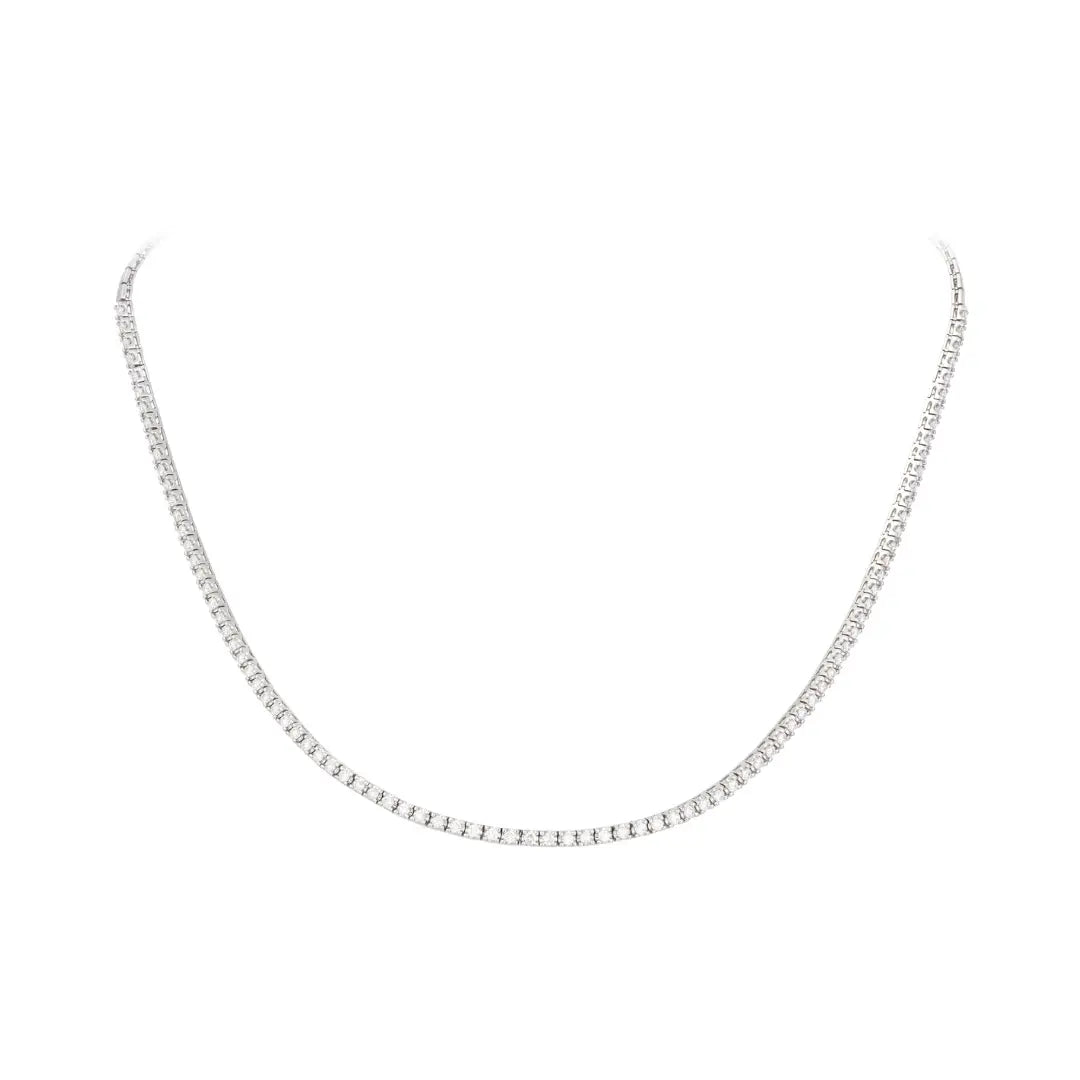 Round Brilliant Diamond Tennis Necklace in 18K Gold | JJ Jewelry Miami
