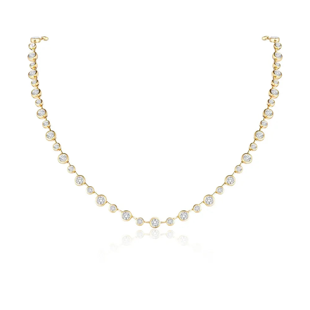 Round Diamond Bezel-Set Line Necklace in 18K Yellow Gold | JJ Jewelry Miami
