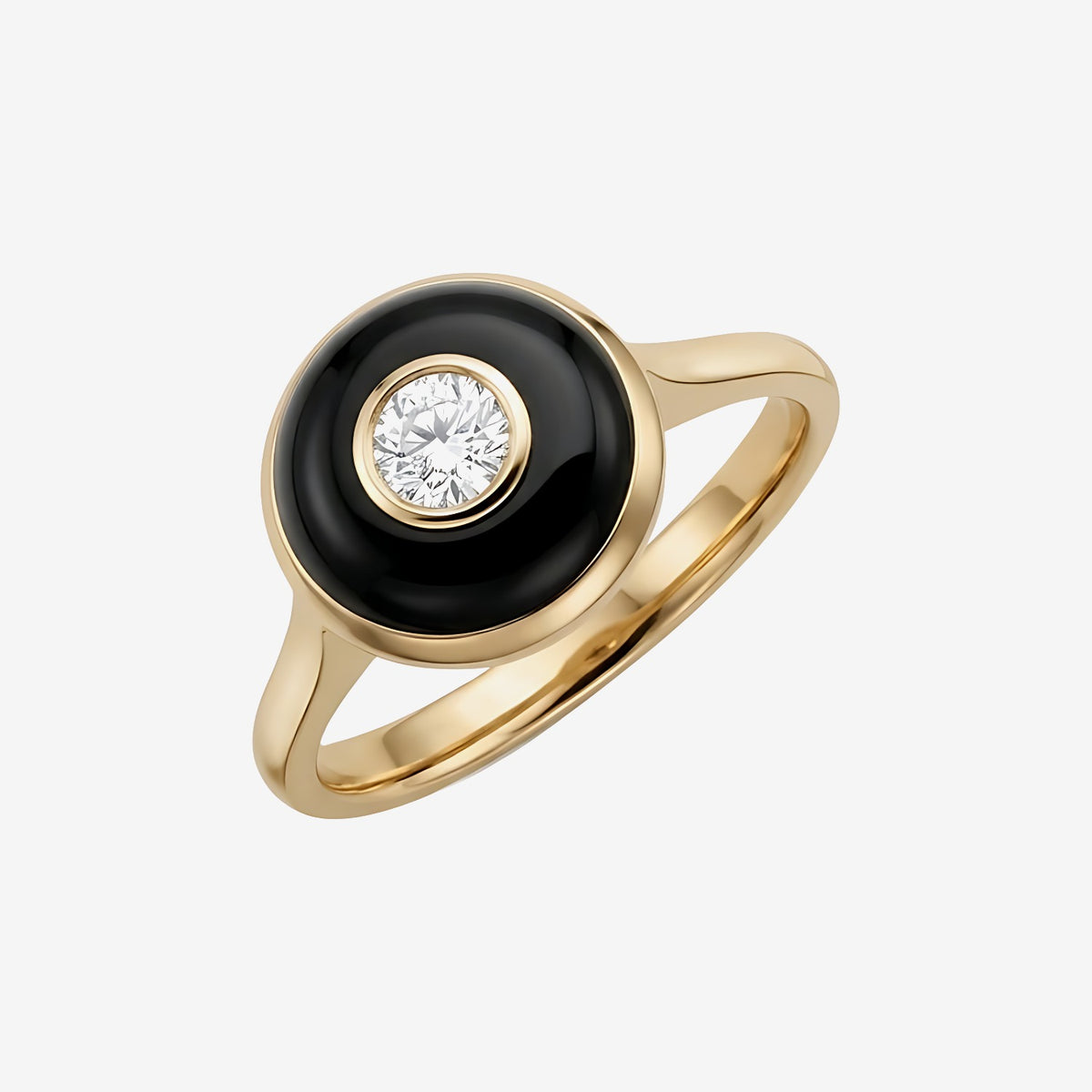 Round Diamond Enamel Frame Ring in 18K Yellow Gold | JJ Jewelry