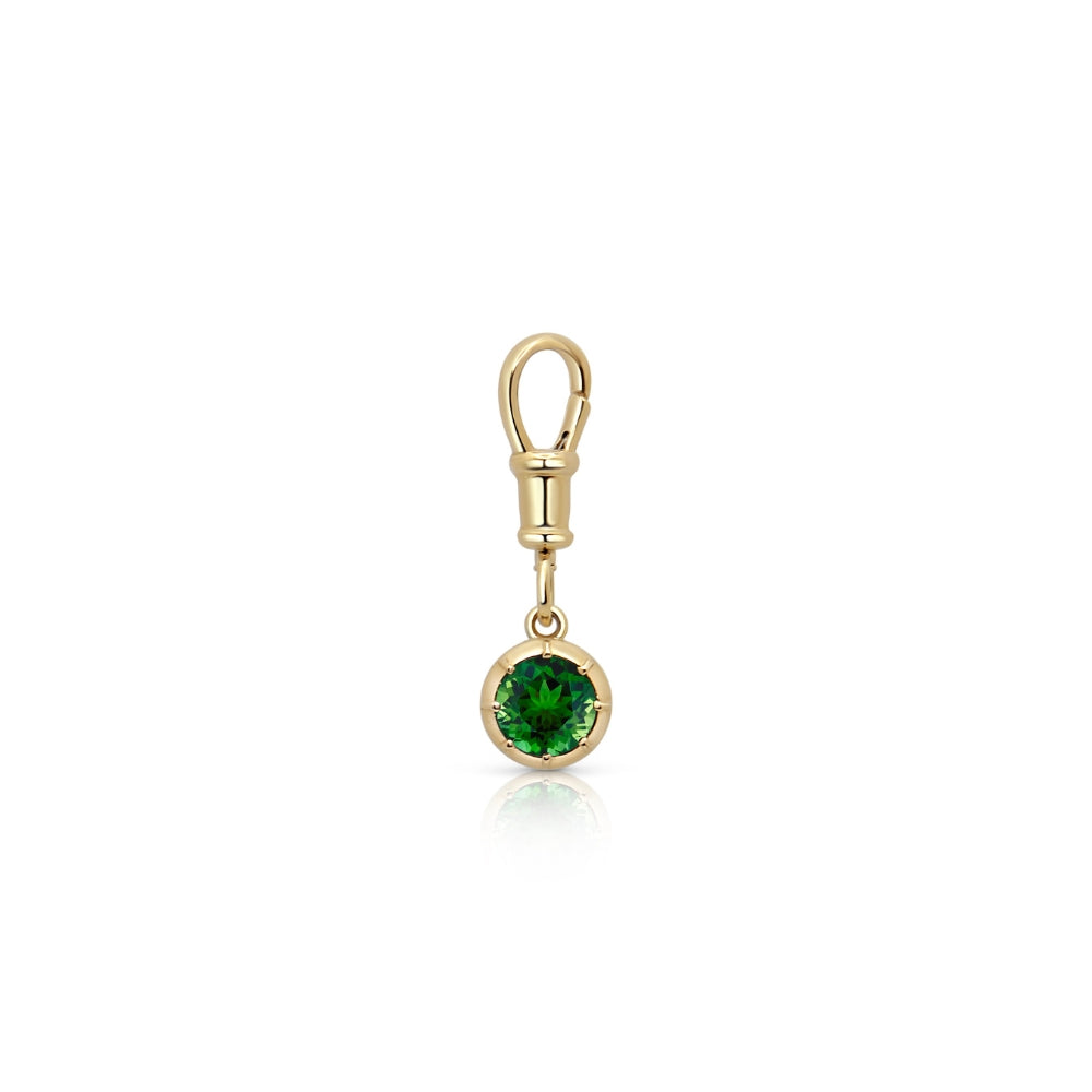 Round Green Tourmaline Clip Charm in 18K Yellow Gold | JJ Jewelry Miami