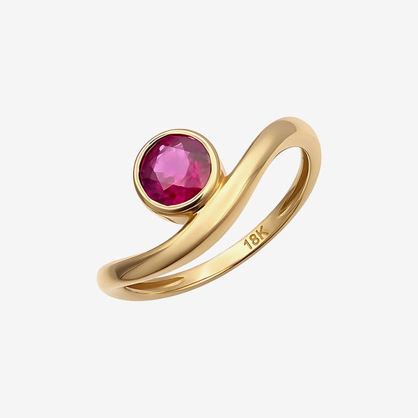 Round Ruby Bezel-Set Ring in 14K Yellow Gold | JJ Jewelry