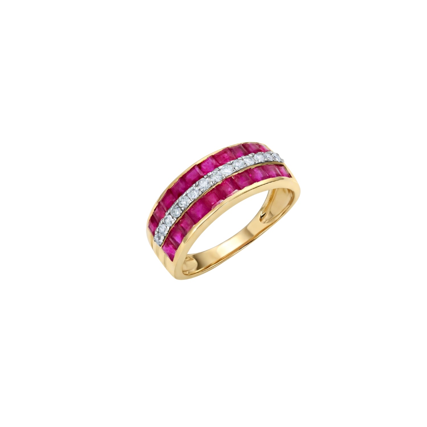 Ruby & Diamond Curved Band Ring in 14K Yellow Gold