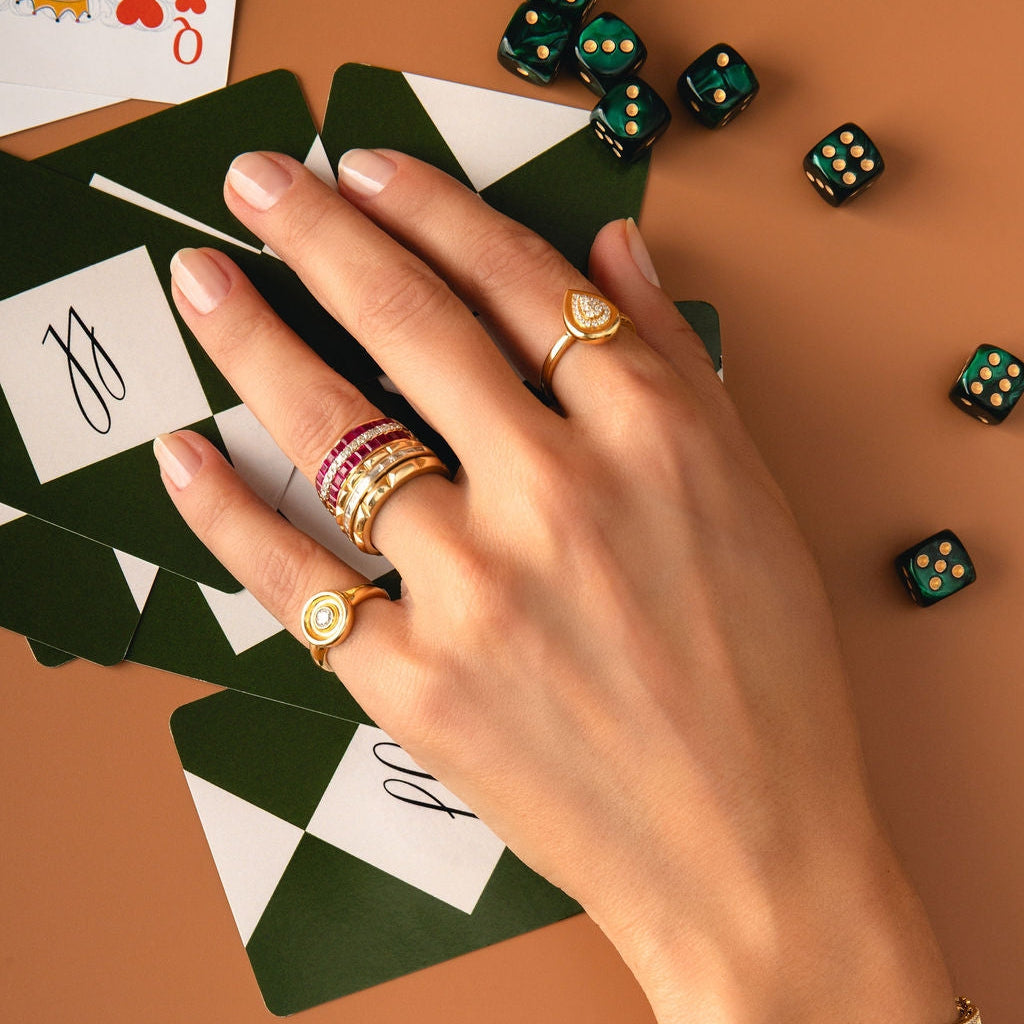 Ruby & Diamond Curved Band Ring in 14K Yellow Gold