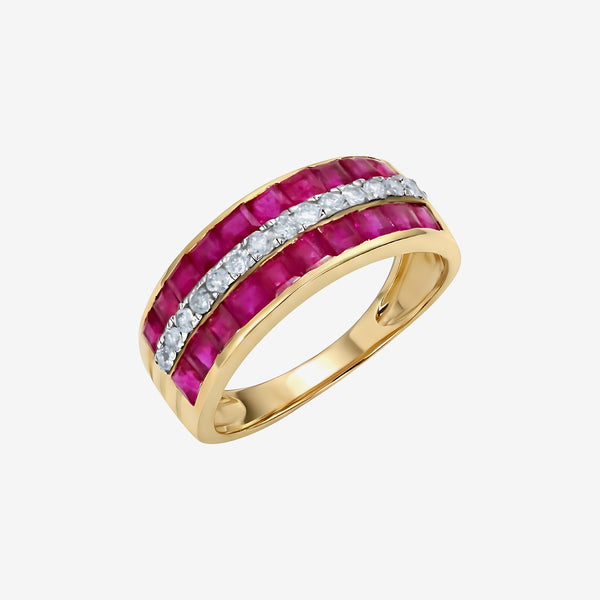 Ruby and Diamond Curved Band Ring in 14K Yellow Gold | JJ Jewelry