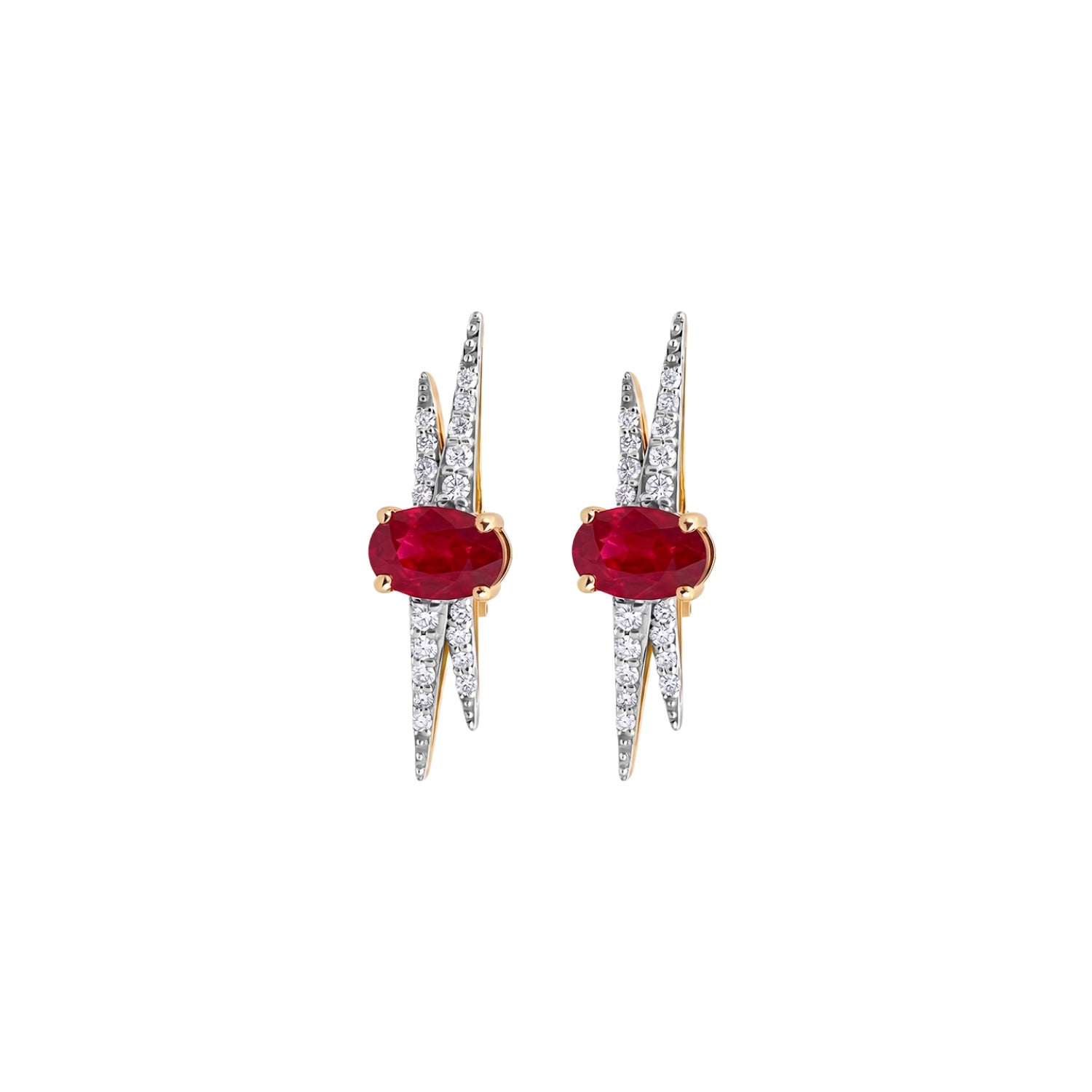 Ruby and Diamond Earrings in 14K Yellow Gold | JJ Jewelry Miami