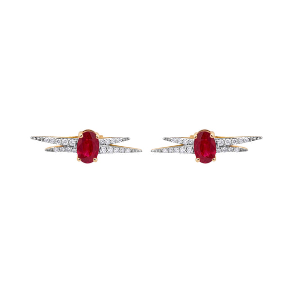Ruby and Diamond Earrings in 14K Yellow Gold