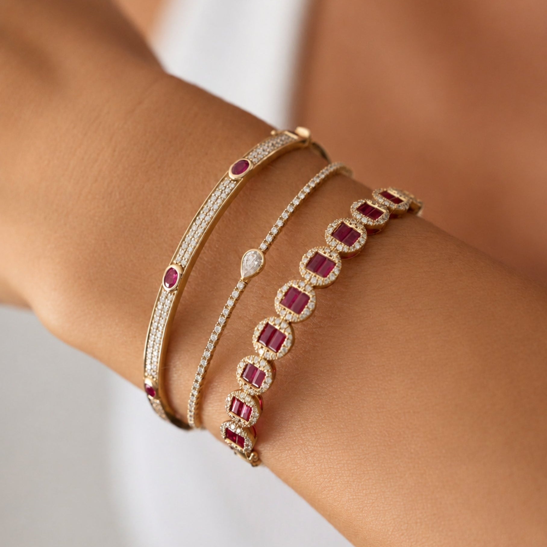 Pear Diamond Bangle Bracelet in 18K Yellow Gold