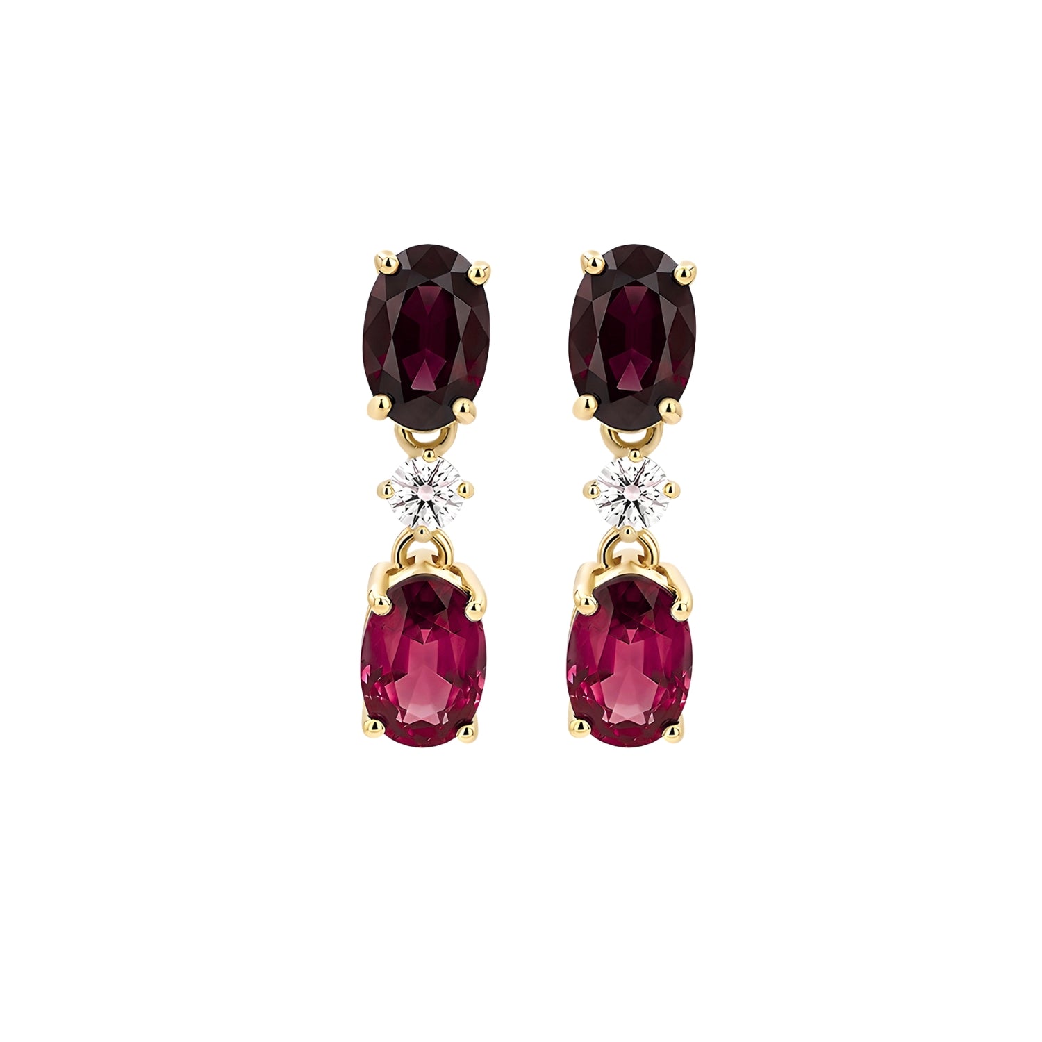 Ruby and Diamond Dancing Earrings in 14K Yellow Gold