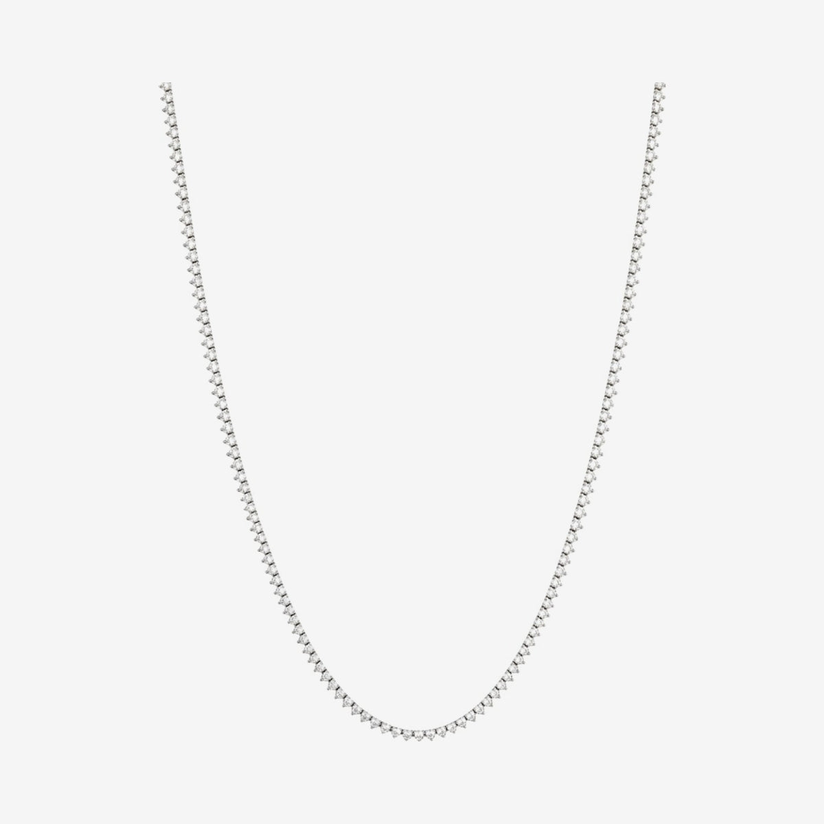 Sarita Long Diamond Tennis Necklace in 18K White Gold, gray background | JJ Jewelry Miami