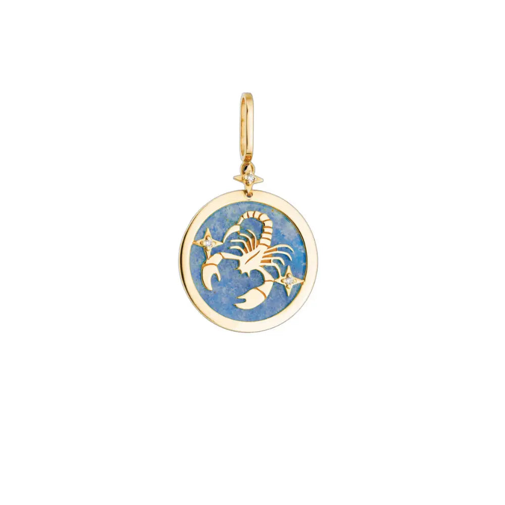 Scorpio Zodiac Pendant with Blue Quartz & Diamonds in 18K Yellow Gold | JJ Jewelry Miami