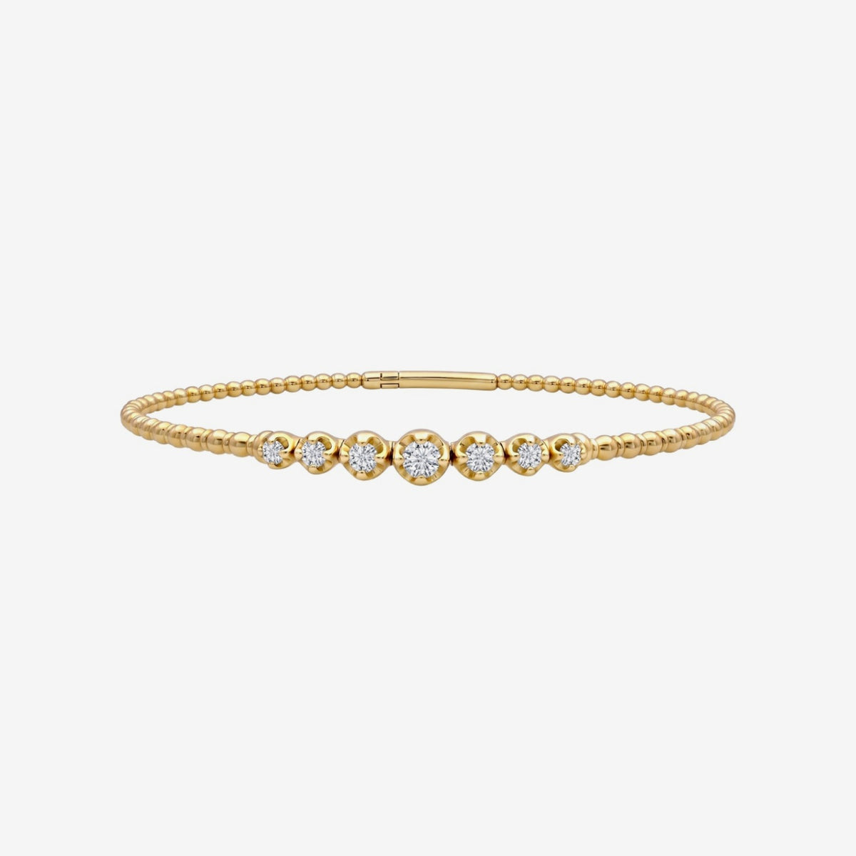 Seven Diamond Beaded Bangle in Yellow Gold | JJ Jewelry