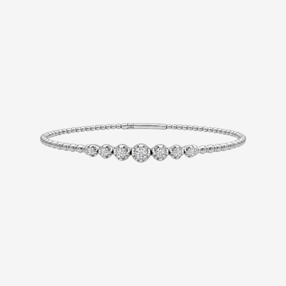 Seven Diamond Beaded Bangle in White Gold | JJ Jewelry