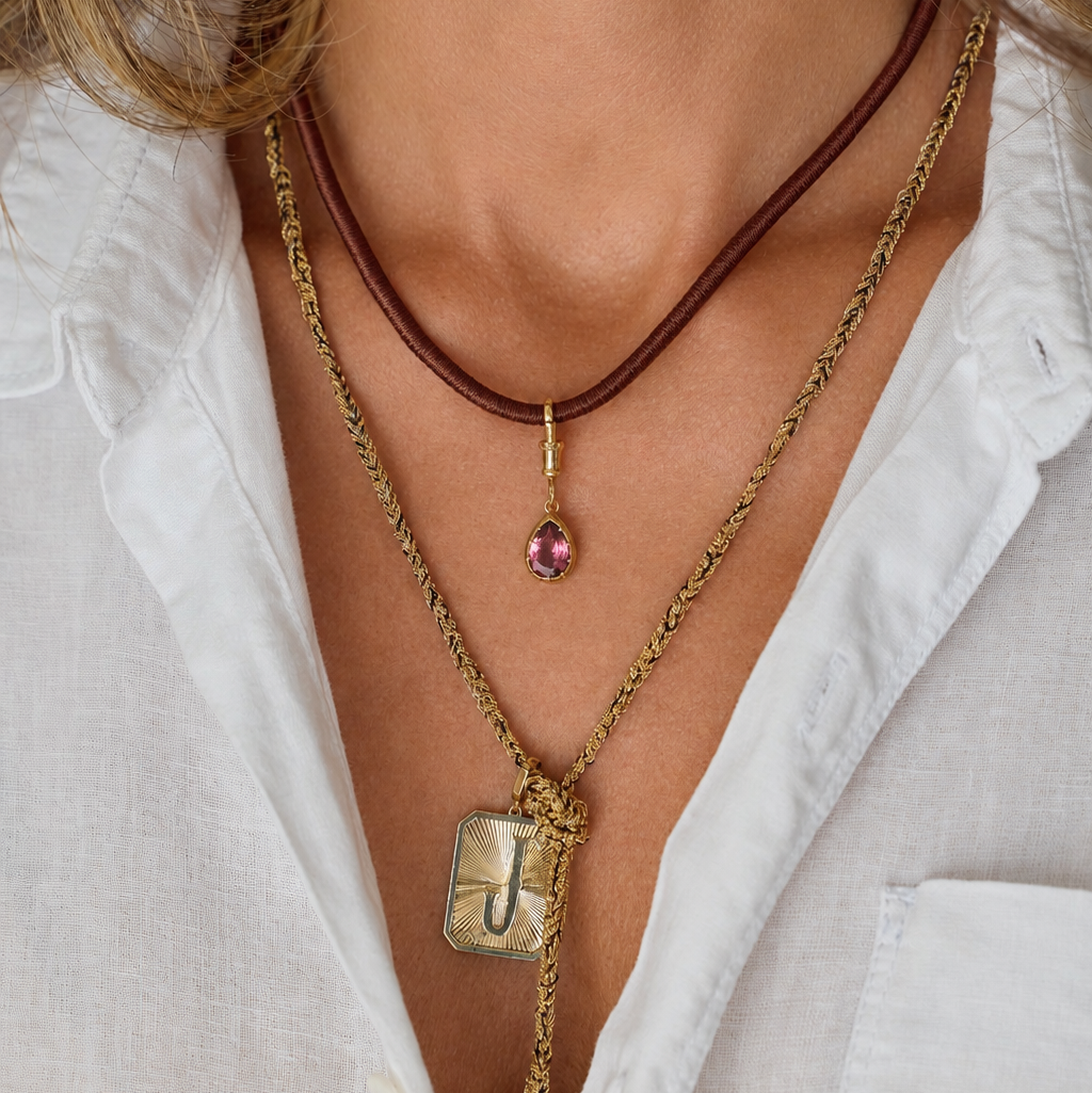 Silk Cord Necklace with Gold Clasp in 18K Yellow Gold