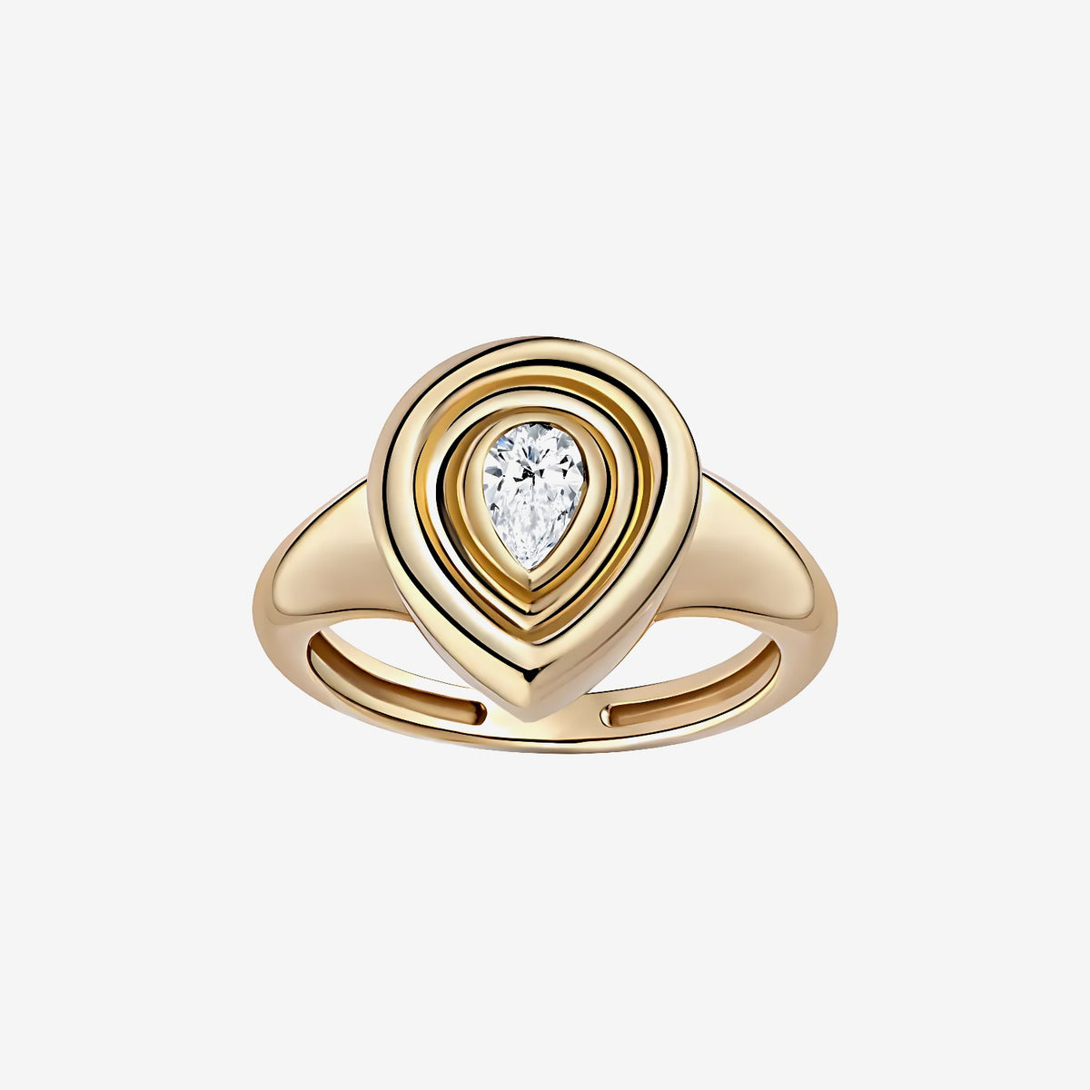Single Diamond Pear Button Ring in 18K Yellow Gold | JJ Jewelry