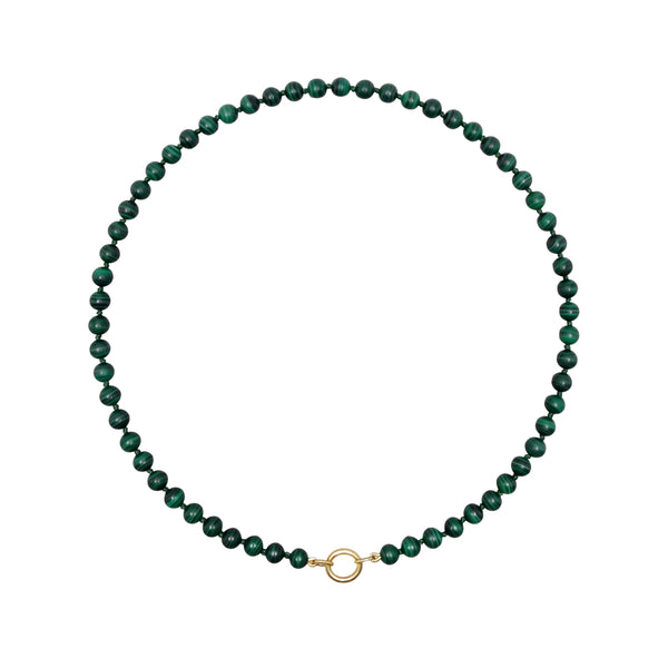 Small Malachite Bead Necklace in 14K Yellow Gold