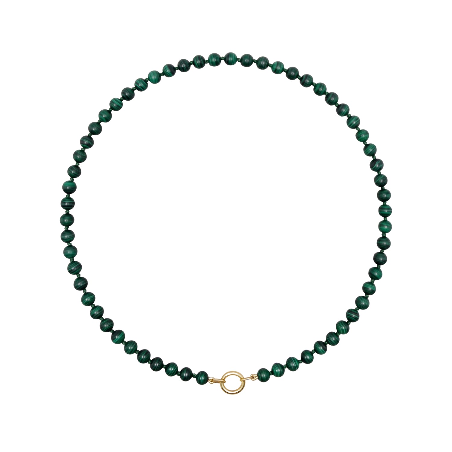 Small Malachite Bead Necklace in 14K Yellow Gold