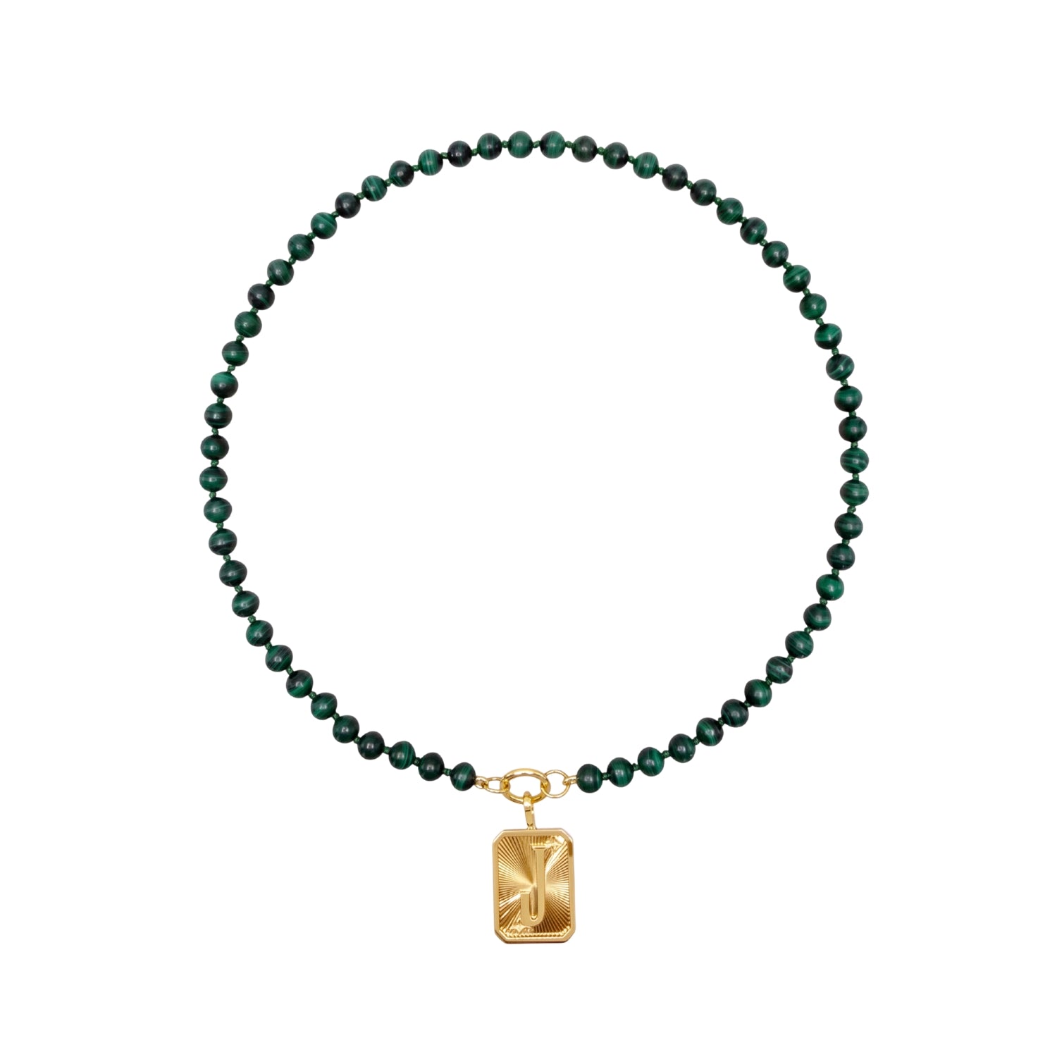 Small Malachite Bead Necklace in 14K Yellow Gold