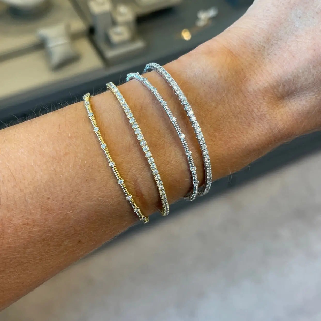 Spaced Diamond Flexible Bangle-Princess Jewelry Shop