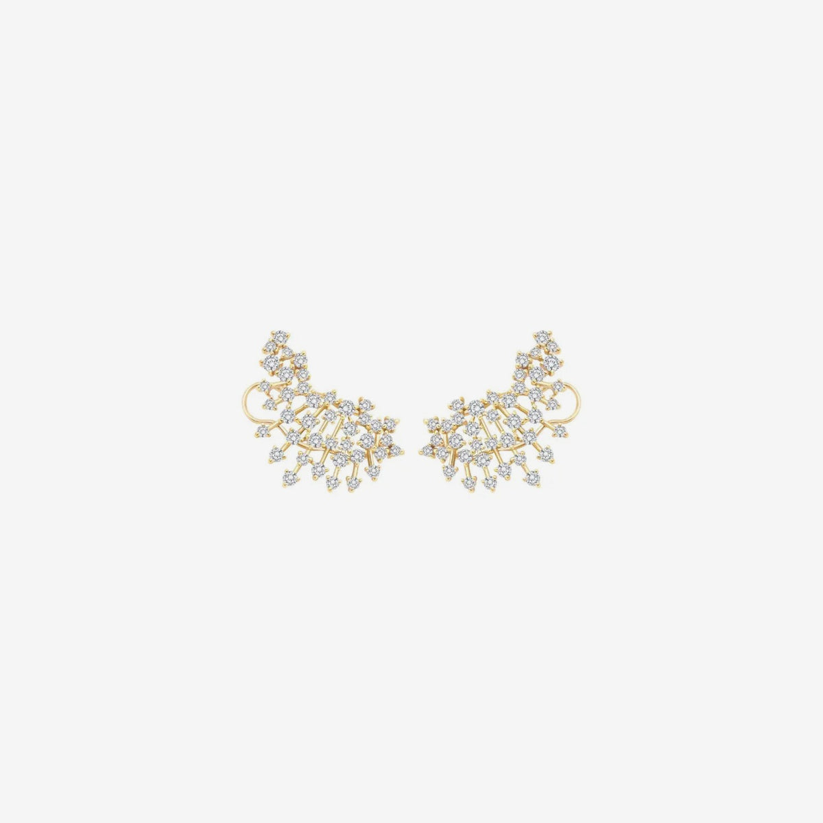 Sparkle Diamond Ear Crawlers in 18K Yellow Gold, gray background | JJ Jewelry Miami