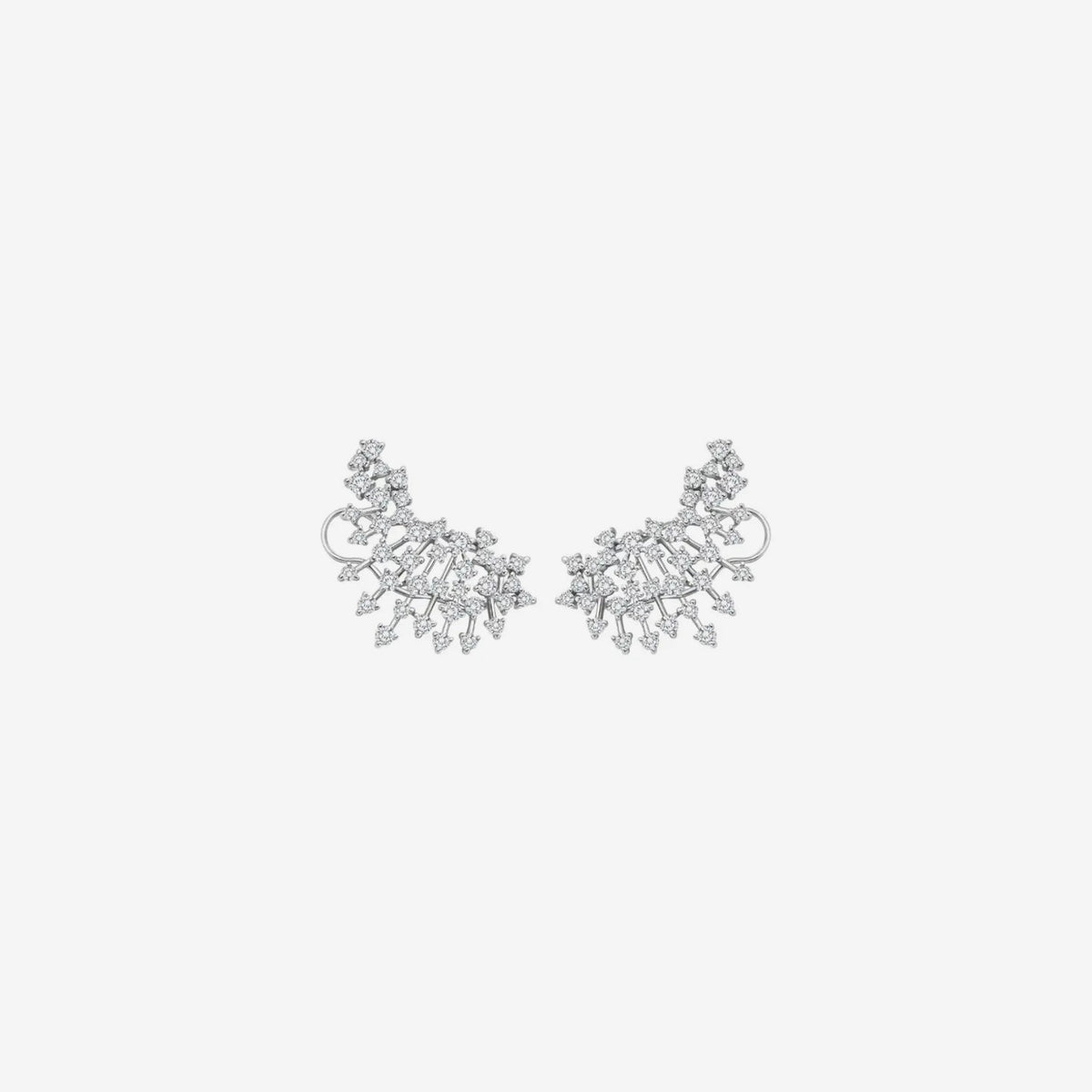 Sparkle Diamond Ear Crawlers in 18K White Gold, gray background | JJ Jewelry Miami