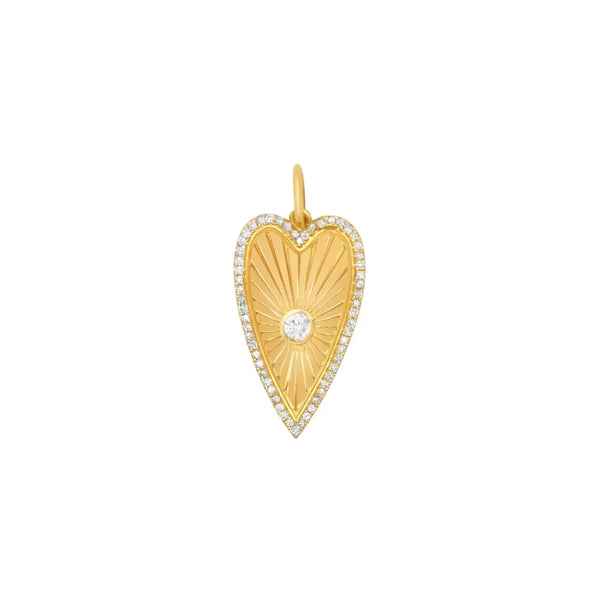 Sunburst Heart Diamond Pendant in 14K Yellow Gold | JJ Jewelry Miami