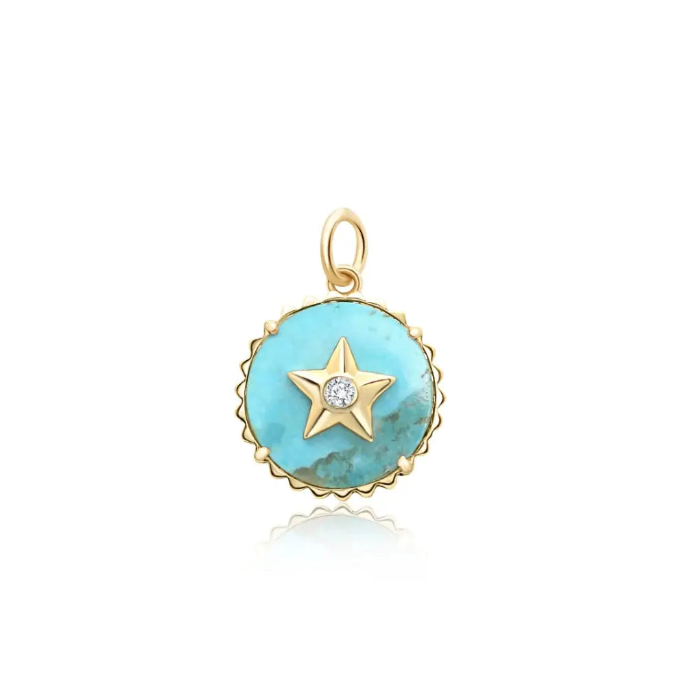 TURQ STAR PEND 14KY D0.15 20MM Princess Jewelry Shop