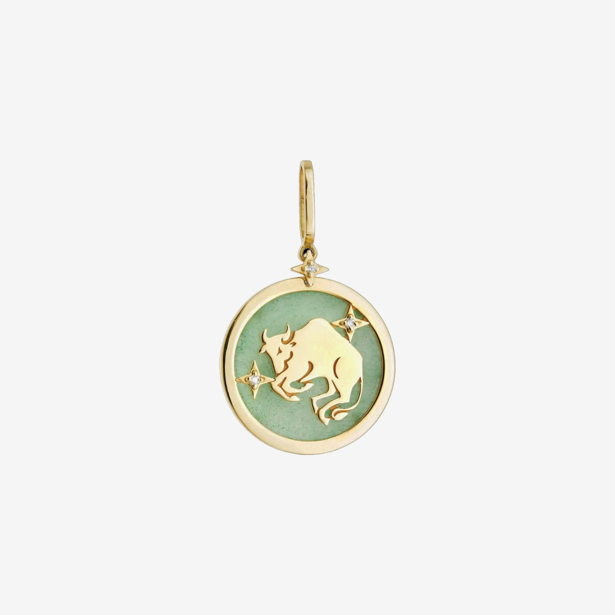 Taurus Zodiac Pendant with Green Quartz & Diamonds in 18K Yellow Gold, view 2 | JJ Jewelry Miami