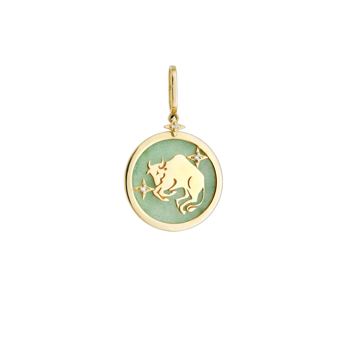 Taurus Zodiac Pendant with Green Quartz & Diamonds in 18K Yellow Gold | JJ Jewelry Miami