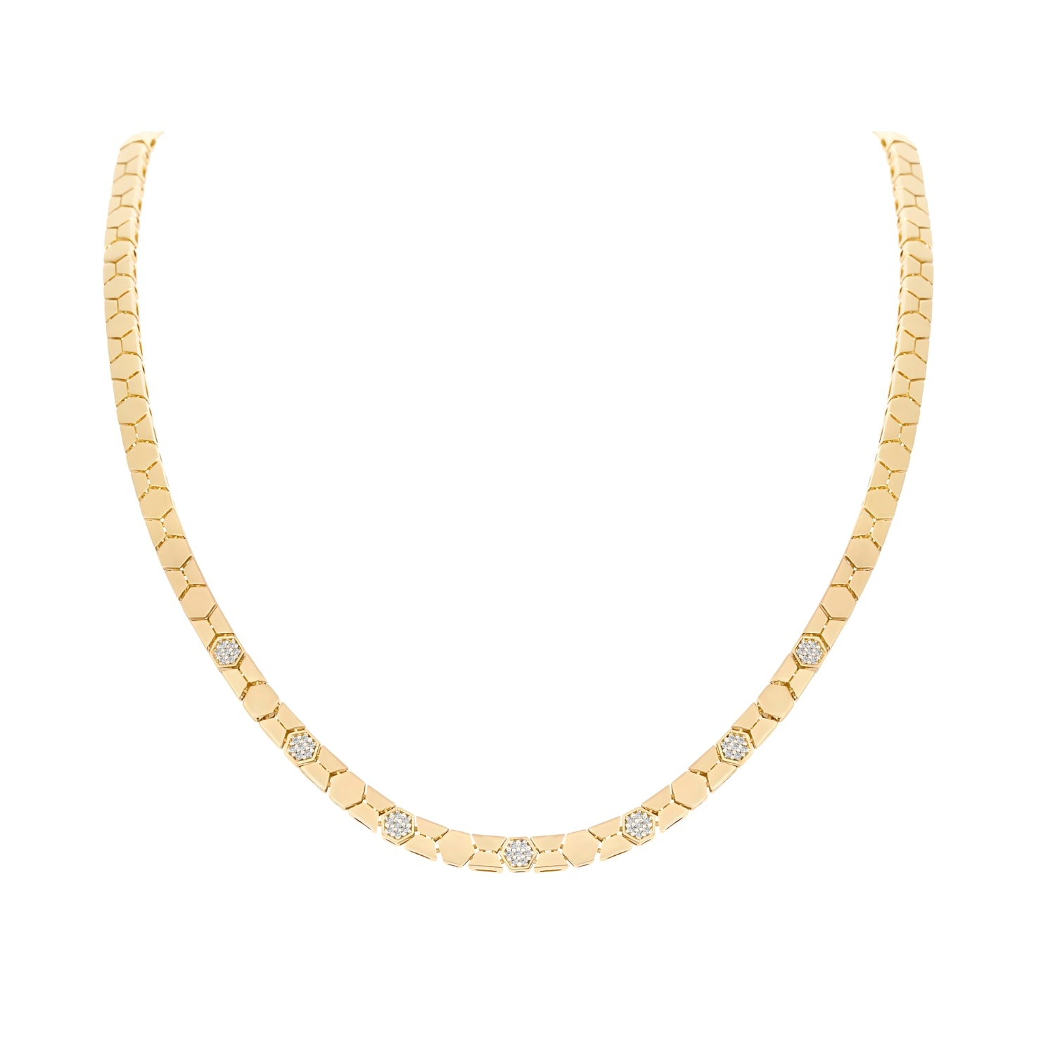 Pavé Diamond Honeycomb Link Necklace in 18K Yellow Gold
