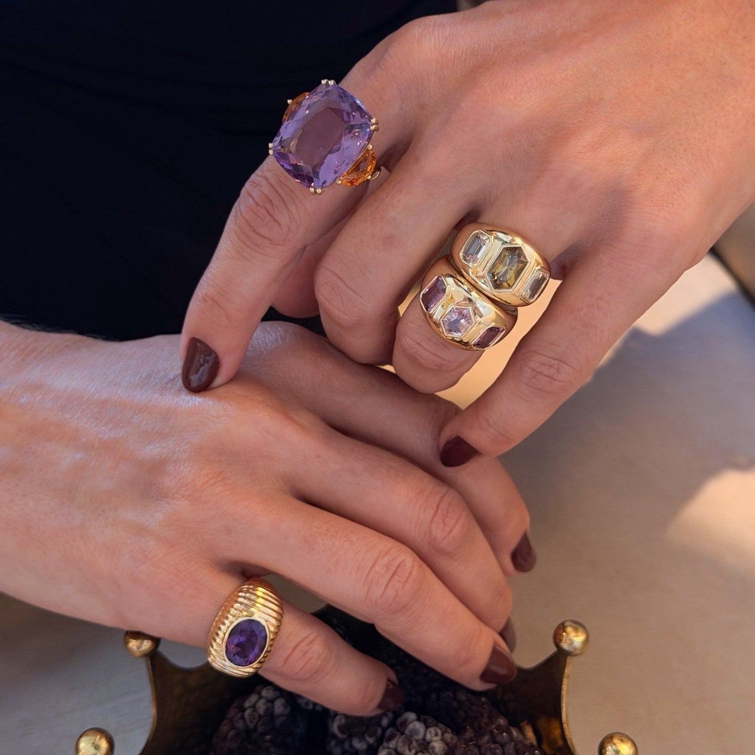 Amethyst and Citrine Cocktail Ring in 18K Yellow Gold