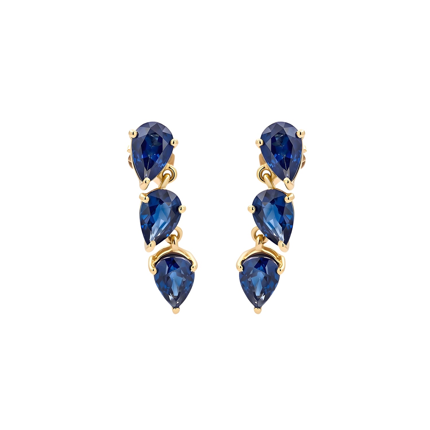 Three Pear Dancing Drop Earrings in 14K Yellow Gold