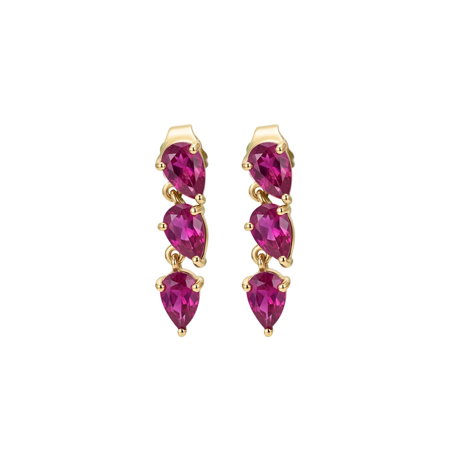Three Pear Dancing Drop Earrings in 14K Yellow Gold