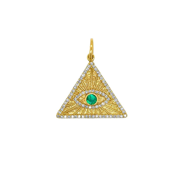 Triangle Eye Diamond and Emerald Pendant | JJ Jewelry